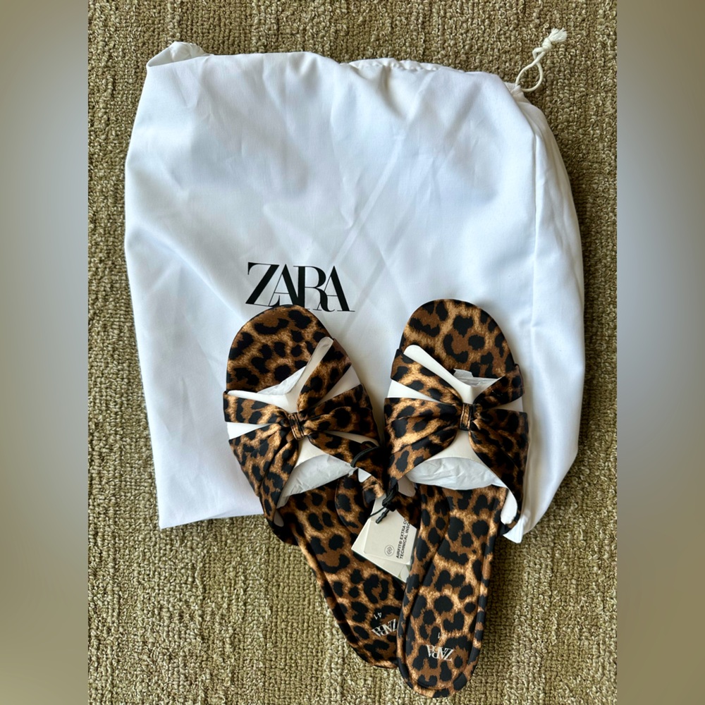 Size 9.5 (Euro size 41) Zara animal print slides; brand new with tags